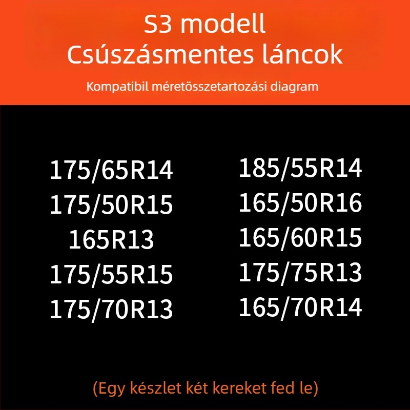 Autógumi hólánc gumibázisú és acél szegű, szélesített és megerősített kivitel, alkalmas szedánokra, furgonokra és terepjárókra