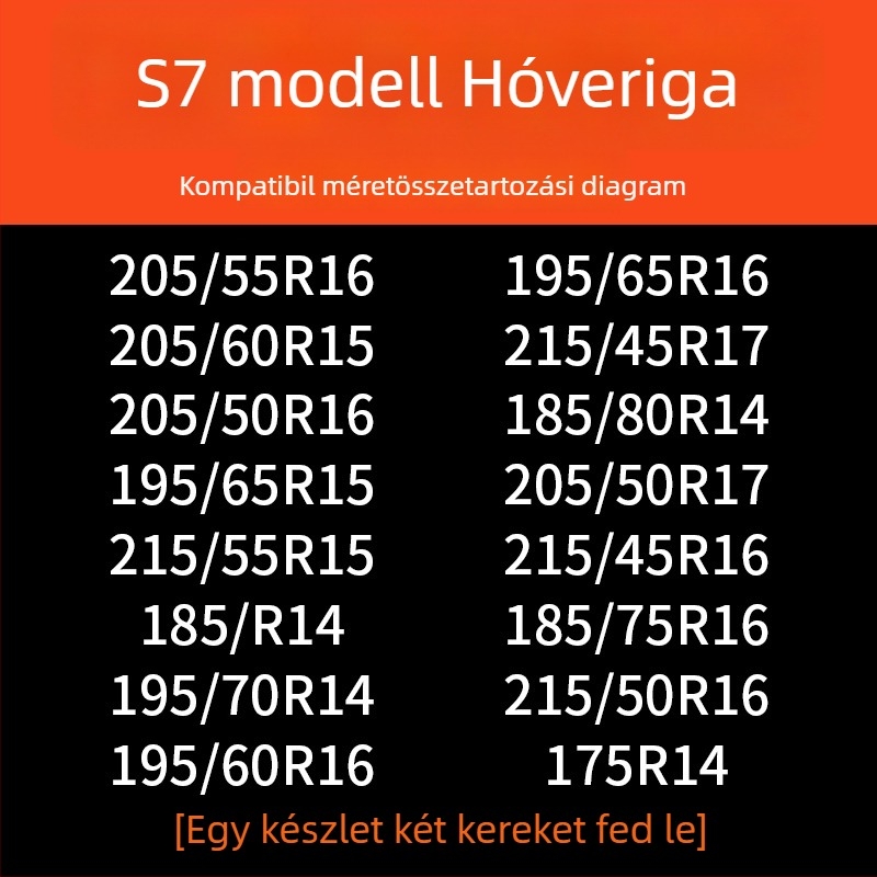 Autógumi hólánc gumibázisú és acél szegű, szélesített és megerősített kivitel, alkalmas szedánokra, furgonokra és terepjárókra
