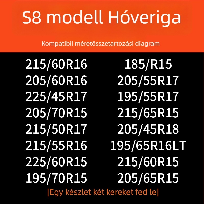 Autógumi hólánc gumibázisú és acél szegű, szélesített és megerősített kivitel, alkalmas szedánokra, furgonokra és terepjárókra