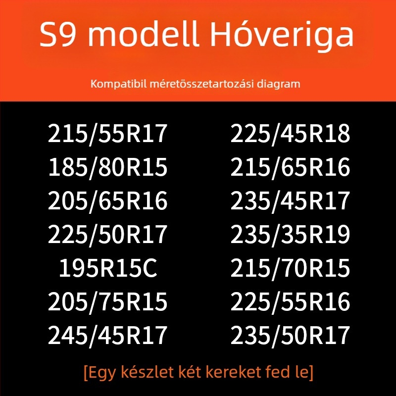 Autógumi hólánc gumibázisú és acél szegű, szélesített és megerősített kivitel, alkalmas szedánokra, furgonokra és terepjárókra