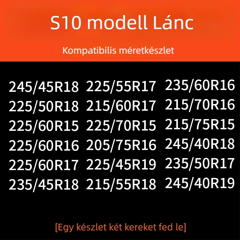 Autógumi hólánc gumibázisú és acél szegű, szélesített és megerősített kivitel, alkalmas szedánokra, furgonokra és terepjárókra