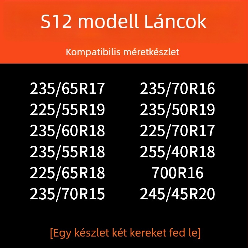 Autógumi hólánc gumibázisú és acél szegű, szélesített és megerősített kivitel, alkalmas szedánokra, furgonokra és terepjárókra