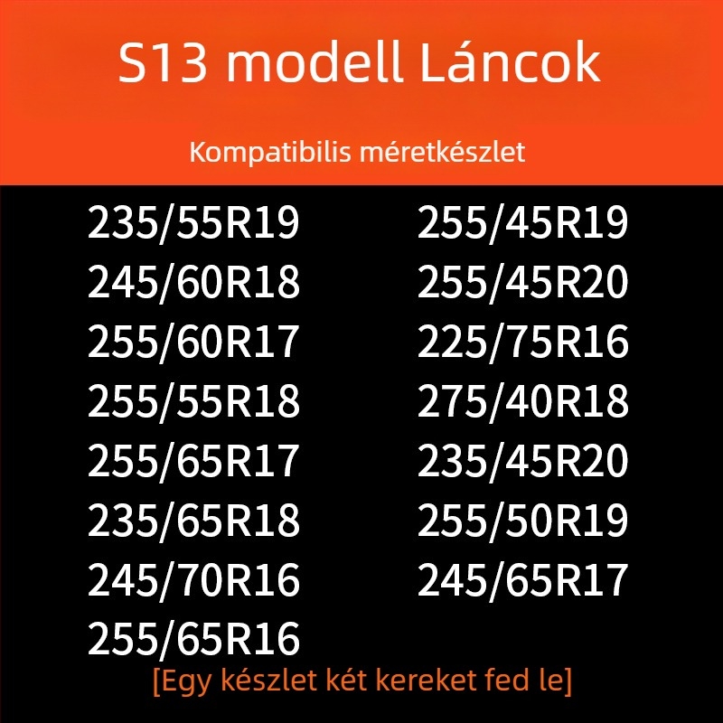 Autógumi hólánc gumibázisú és acél szegű, szélesített és megerősített kivitel, alkalmas szedánokra, furgonokra és terepjárókra