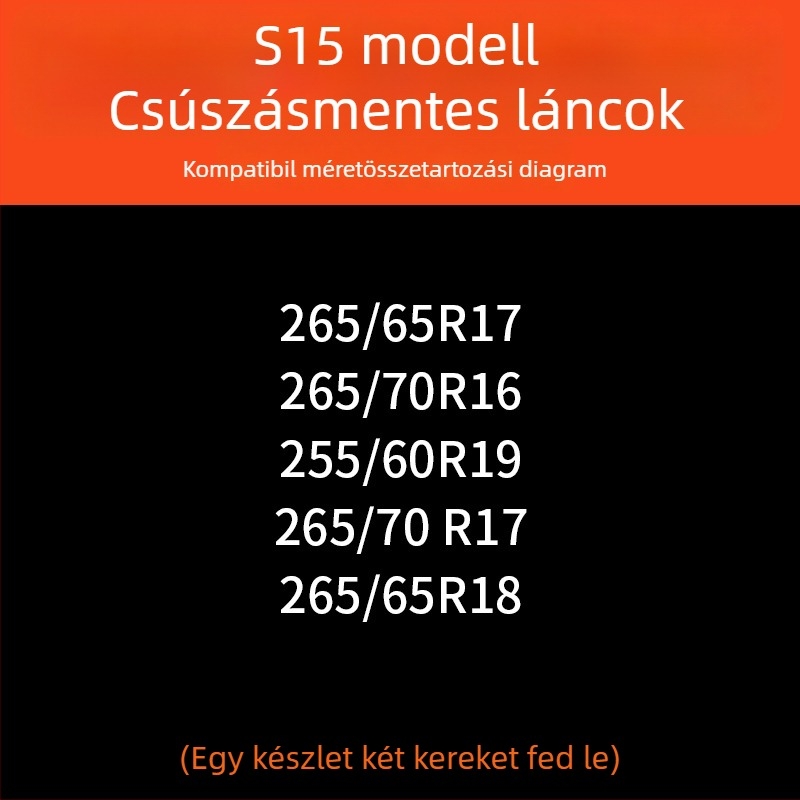 Autógumi hólánc gumibázisú és acél szegű, szélesített és megerősített kivitel, alkalmas szedánokra, furgonokra és terepjárókra