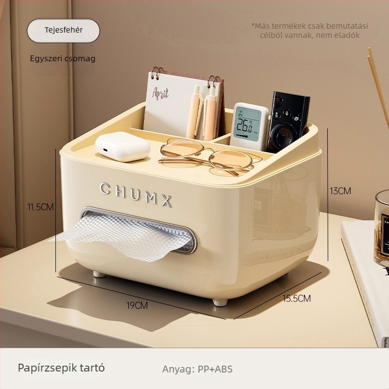 Asztali szalvétadoboz távirányító tárolóval, zökkenőmentes kihúzás, műanyag kivitel, modell CD2390, többfunkciós