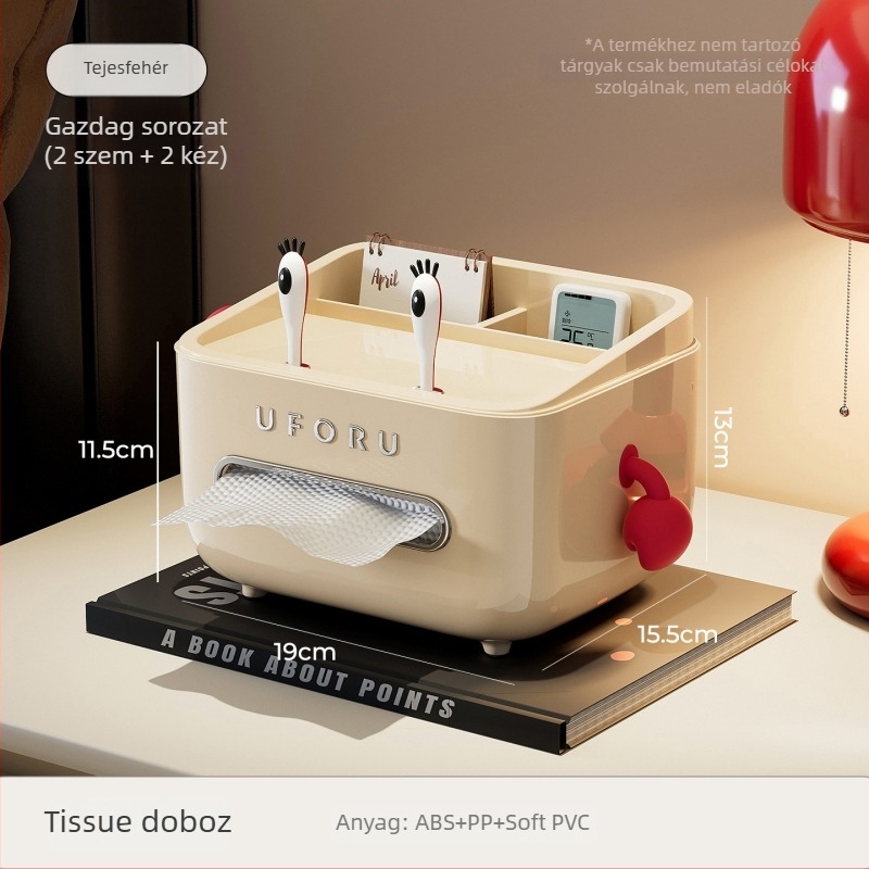 Asztali szalvétadoboz távirányító tárolóval, zökkenőmentes kihúzás, műanyag kivitel, modell CD2390, többfunkciós
