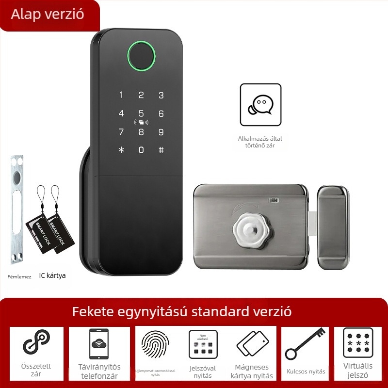Intelligens ujjlenyomat-zár vas/fa ajtókhoz, Modell N2, 100 ujjlenyomat tárolás, >100000 feloldás, 0,5 s alatti szkennelés, -35°C–55°C működik