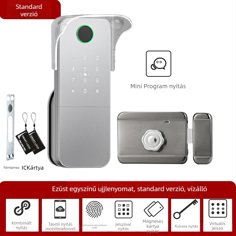 Intelligens ujjlenyomat-zár vas/fa ajtókhoz, Modell N2, 100 ujjlenyomat tárolás, >100000 feloldás, 0,5 s alatti szkennelés, -35°C–55°C működik