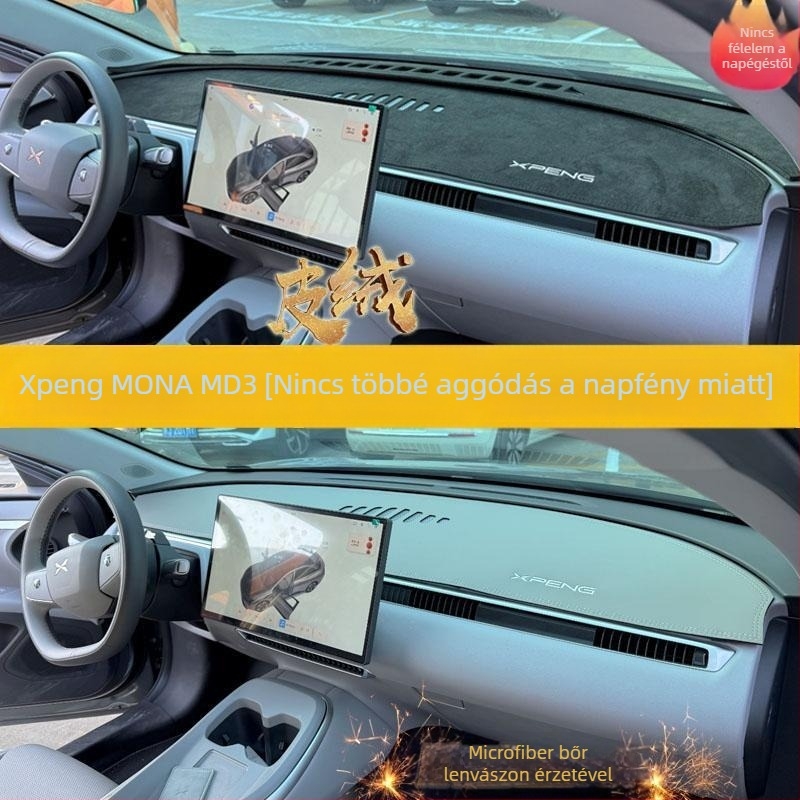 Xiaopeng MONA M03 autó belső műszerfal matrica, velúr bőr, árnyékoló és hőszigetelés, geometriai mintázat, nyomtatott logó