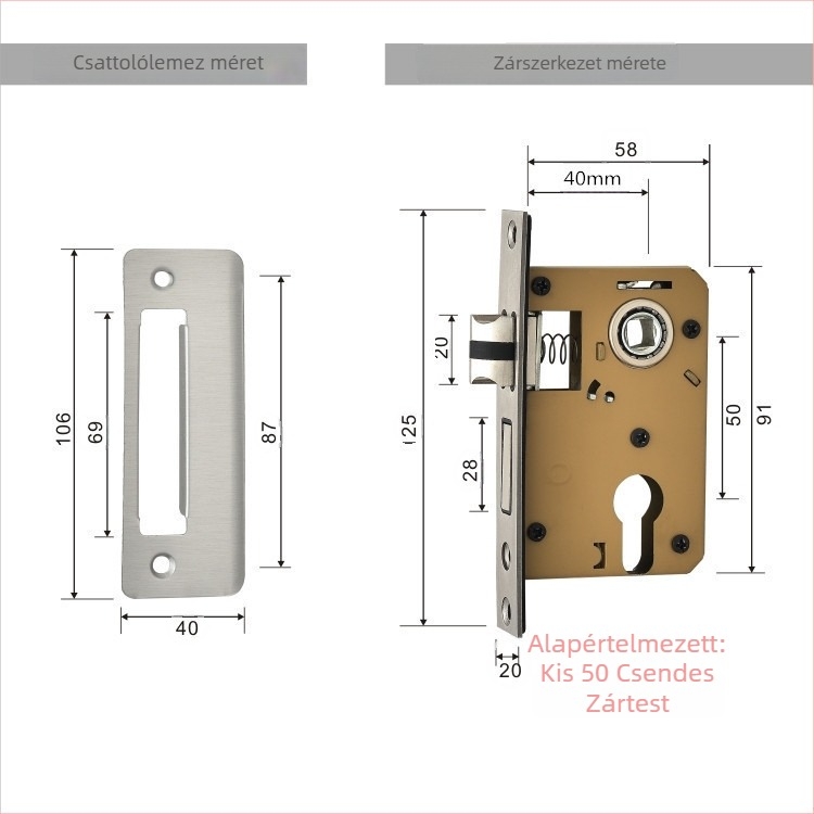 Zártest szobaajtóhoz | Beltéri faajtóhoz | Anyag: rozsdamentes acél és vas | Modern minimalista stílus | Súly 0,5 kg