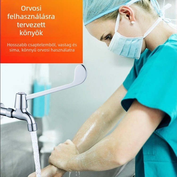 Orvosi mosdó könyökös működtetéssel, falra szerelt, sárgaréz test, 0–50°C, 9 MPa, réz szeleptest