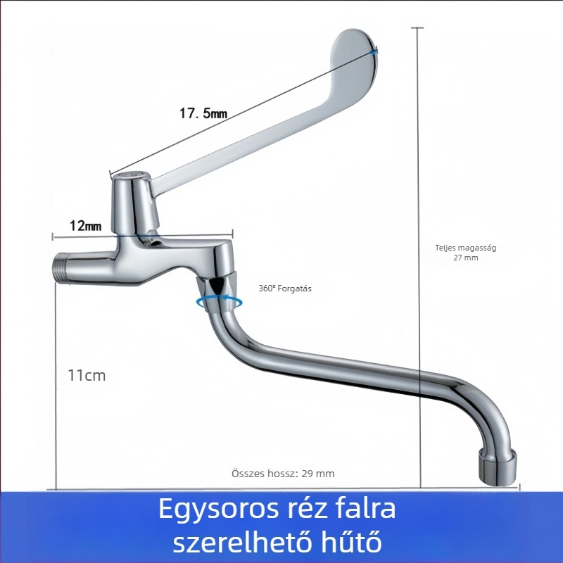 Orvosi mosdó könyökös működtetéssel, falra szerelt, sárgaréz test, 0–50°C, 9 MPa, réz szeleptest