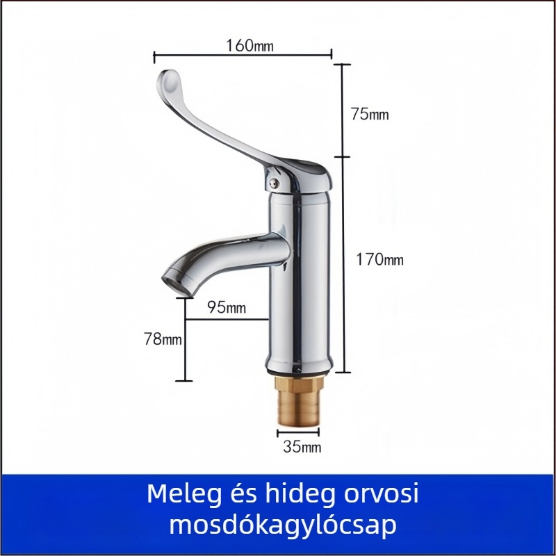 Orvosi mosdó könyökös működtetéssel, falra szerelt, sárgaréz test, 0–50°C, 9 MPa, réz szeleptest