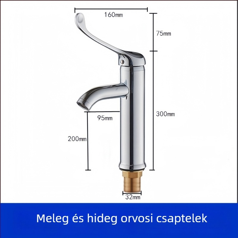 Orvosi mosdó könyökös működtetéssel, falra szerelt, sárgaréz test, 0–50°C, 9 MPa, réz szeleptest