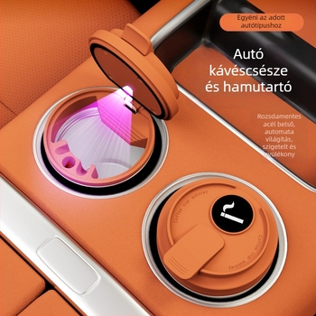 Autóba szerelhető hamutál fedővel, ABS anyag, univerzális modell, gravírozási folyamat, automatikus füstcsillapítás