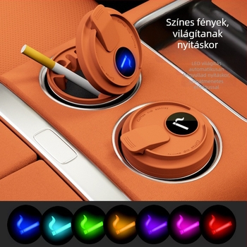 Autóba szerelhető hamutál fedővel, ABS anyag, univerzális modell, gravírozási folyamat, automatikus füstcsillapítás