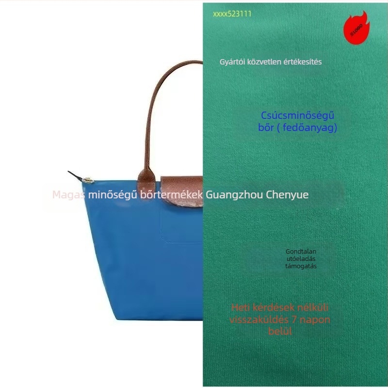 Longxiang klasszikus nylon dumpling táska fedéllel, összecsukható, városi stílus, nylon bélés, cipzáras zárás, belső zsebek telefon és ID