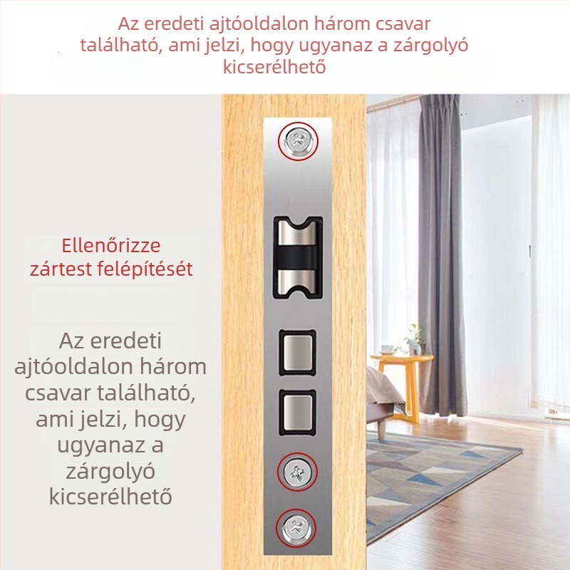 Hálószoba ajtózár beltéri, univerzális, alumíniumötvözet, modell SX-001, zártest, modern minimál stílus