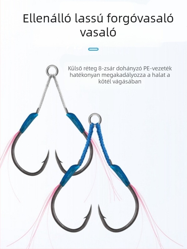 Vasból készült horgászhorog lassú rezgés dizájnnal, dupla horog, tövises éllel, tengeri horgászatra hajóról