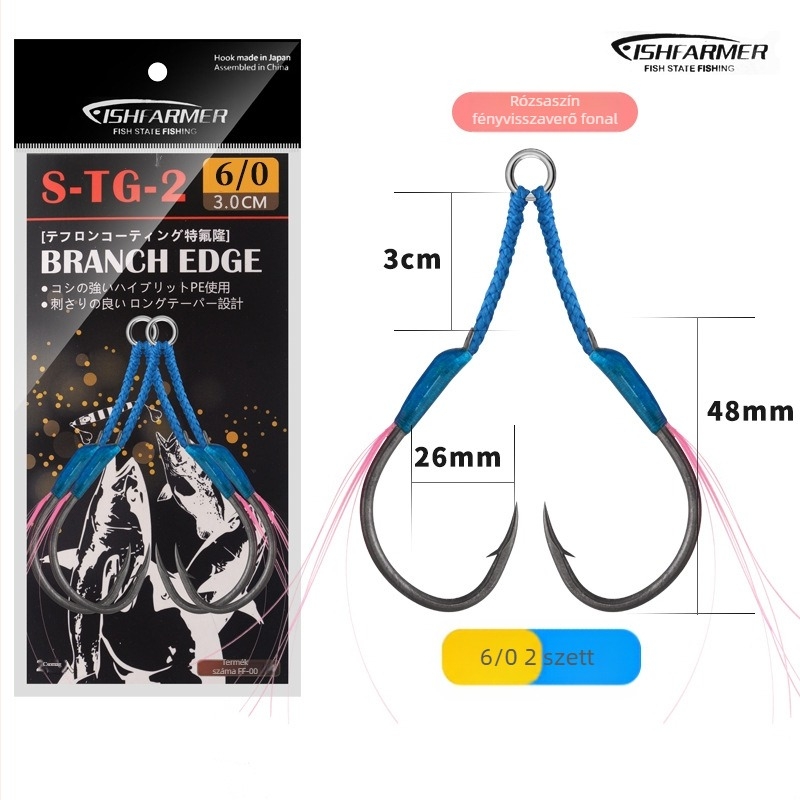 Vasból készült horgászhorog lassú rezgés dizájnnal, dupla horog, tövises éllel, tengeri horgászatra hajóról