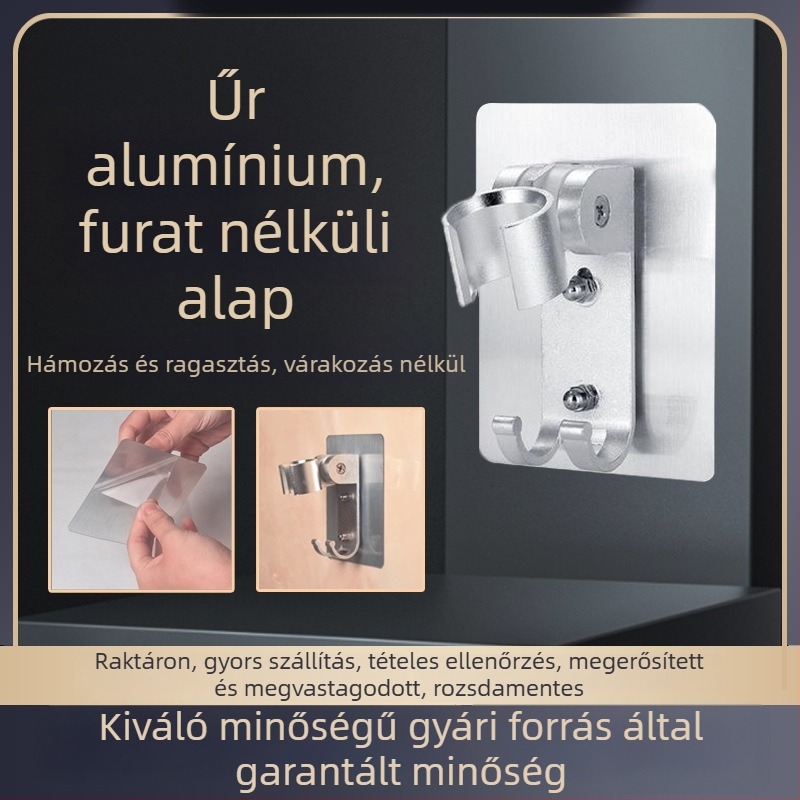 Űripari minőségű alumínium zuhanyfej-tartó, fúrás nélküli, falra szerelhető, csiszolt felülettel, modern minimalista stílus