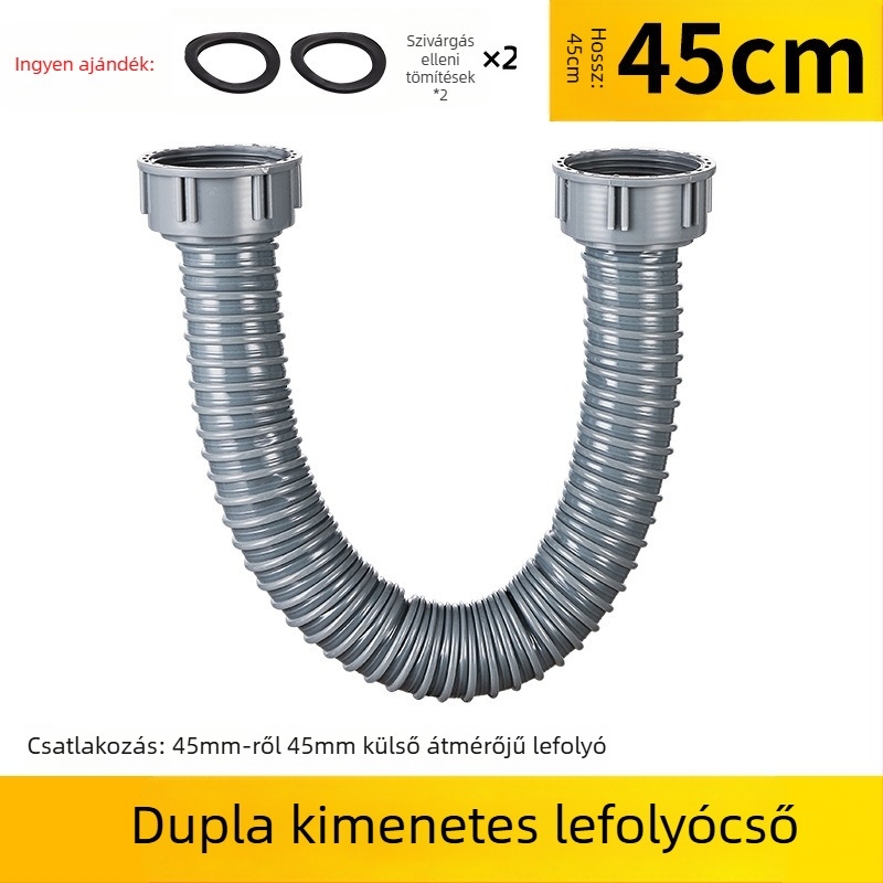 Konyhai mosogató lefolyócső meghosszabbítása — 45-ös interfész, lefolyó tömlő és tartozékok