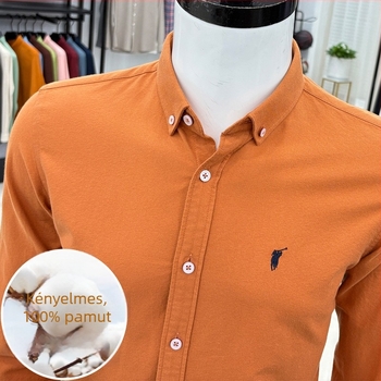 Férfi hosszú ujjú hímzett kardigán-ing, lazán szabott, pamut‑keverék anyag