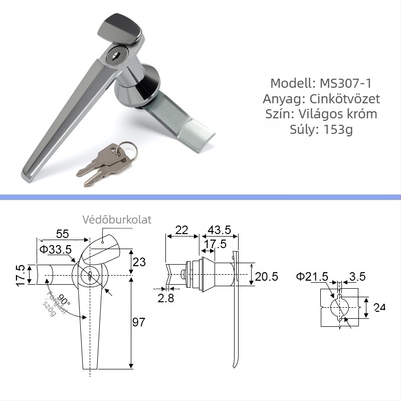 Zinköntvényes kezelőzár ipari ajtókhoz és szekrényekhez — modellek MS308-2, MS308-3, MS308-3 félhold alakú, modern minimalista stílus