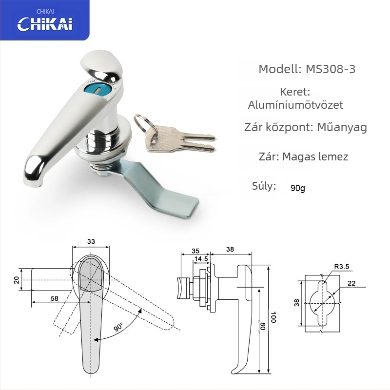 Zinköntvényes kezelőzár ipari ajtókhoz és szekrényekhez — modellek MS308-2, MS308-3, MS308-3 félhold alakú, modern minimalista stílus