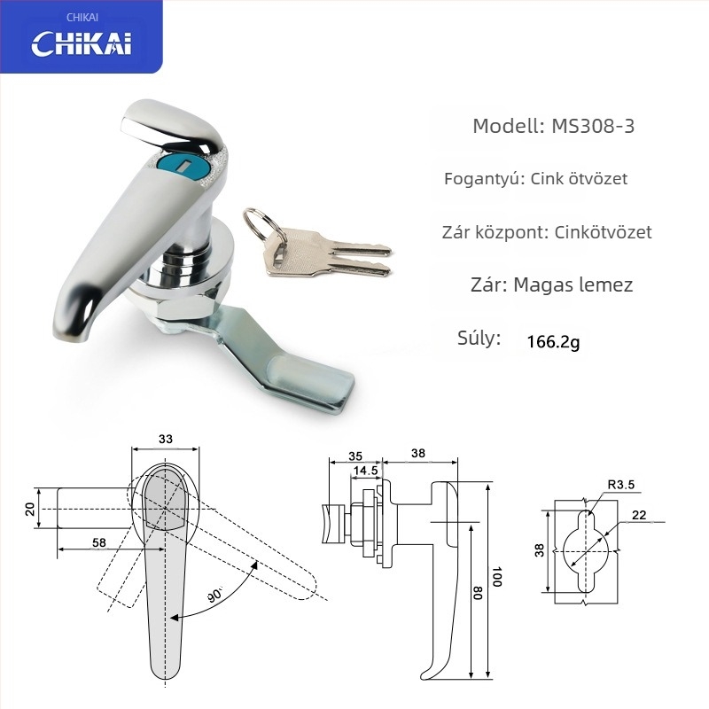 Zinköntvényes kezelőzár ipari ajtókhoz és szekrényekhez — modellek MS308-2, MS308-3, MS308-3 félhold alakú, modern minimalista stílus