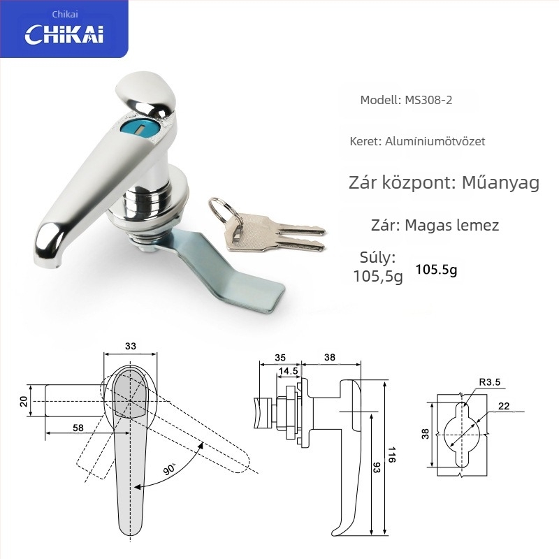 Zinköntvényes kezelőzár ipari ajtókhoz és szekrényekhez — modellek MS308-2, MS308-3, MS308-3 félhold alakú, modern minimalista stílus