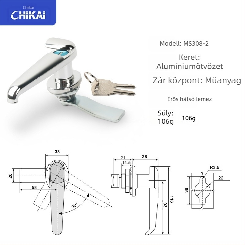 Zinköntvényes kezelőzár ipari ajtókhoz és szekrényekhez — modellek MS308-2, MS308-3, MS308-3 félhold alakú, modern minimalista stílus