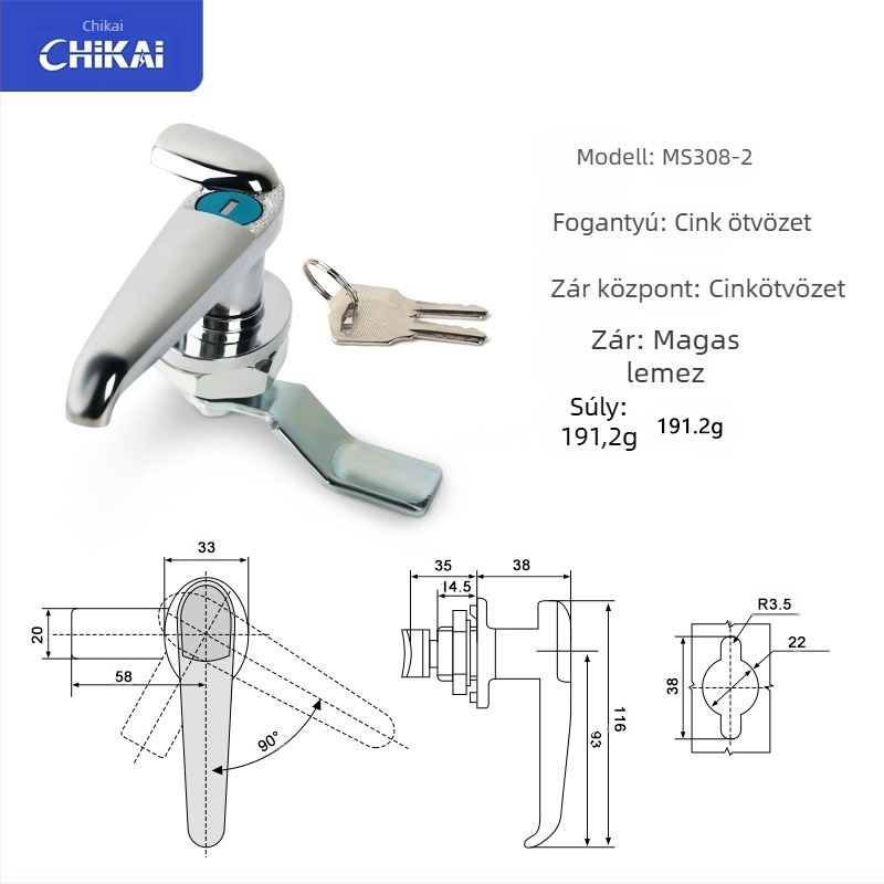 Zinköntvényes kezelőzár ipari ajtókhoz és szekrényekhez — modellek MS308-2, MS308-3, MS308-3 félhold alakú, modern minimalista stílus