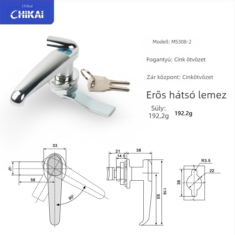 Zinköntvényes kezelőzár ipari ajtókhoz és szekrényekhez — modellek MS308-2, MS308-3, MS308-3 félhold alakú, modern minimalista stílus