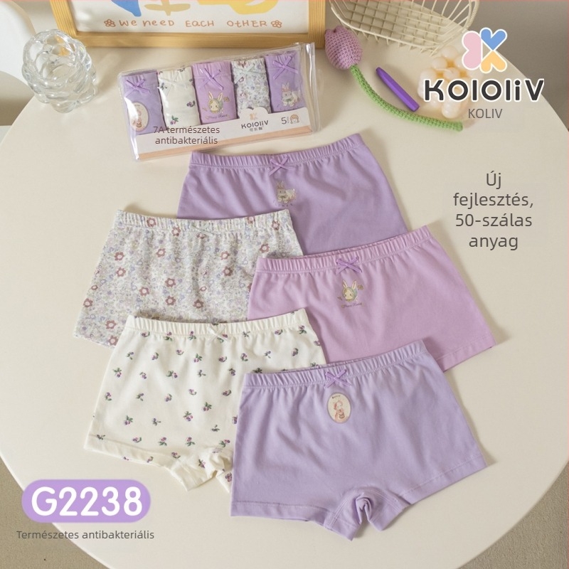 Lányok pamut boxernadrág, középmagas derekú, 95% pamut, mesefigurás nyomtatás, 5 darabos csomag, 3–8 éveseknek.