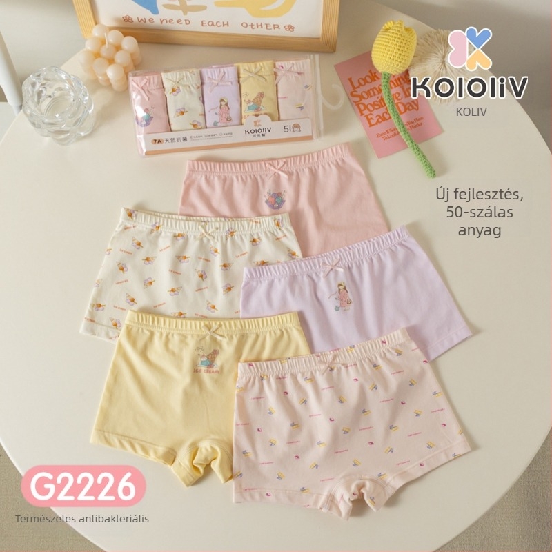 Lányok pamut boxernadrág, középmagas derekú, 95% pamut, mesefigurás nyomtatás, 5 darabos csomag, 3–8 éveseknek.