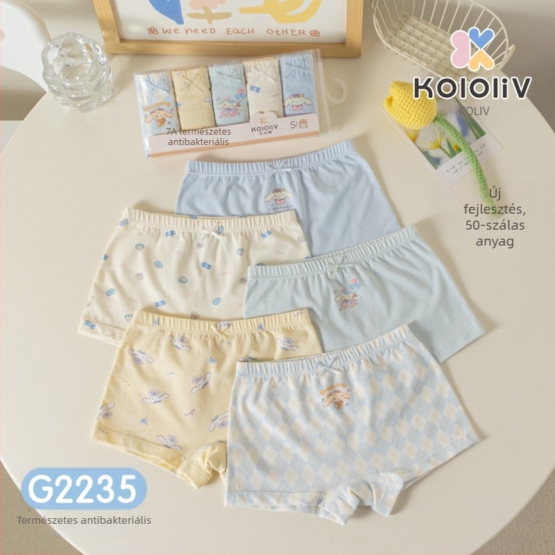 Lányok pamut boxernadrág, középmagas derekú, 95% pamut, mesefigurás nyomtatás, 5 darabos csomag, 3–8 éveseknek.