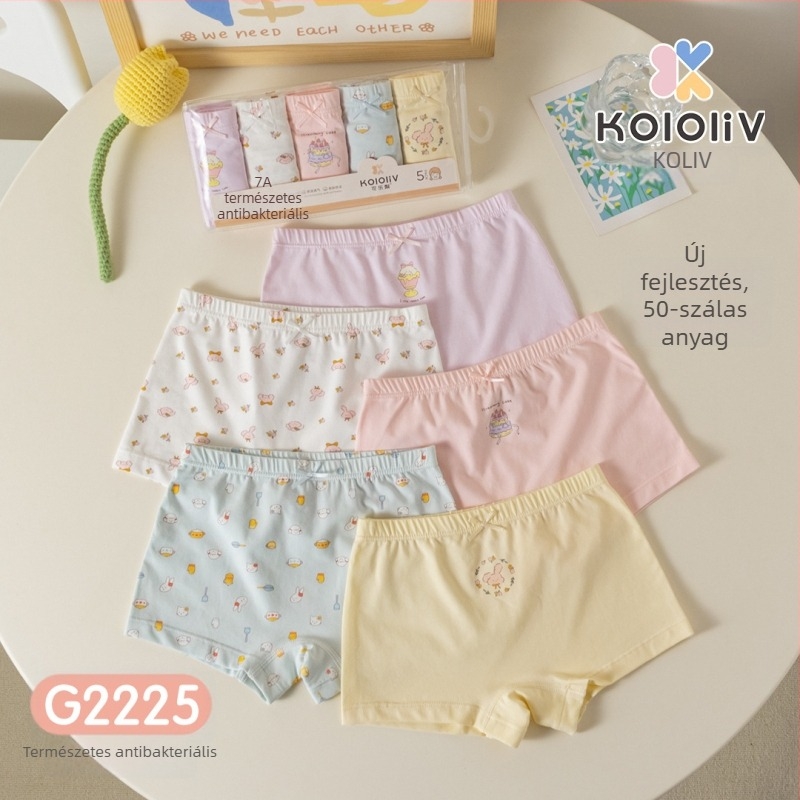 Lányok pamut boxernadrág, középmagas derekú, 95% pamut, mesefigurás nyomtatás, 5 darabos csomag, 3–8 éveseknek.