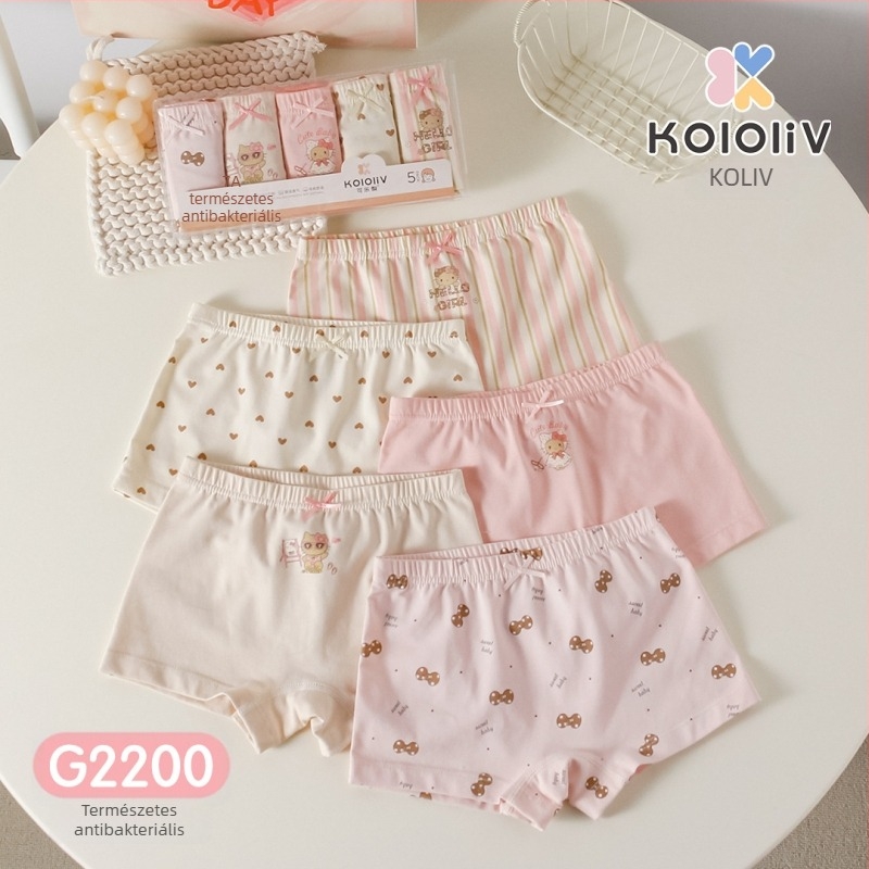 Lányok pamut boxernadrág, középmagas derekú, 95% pamut, mesefigurás nyomtatás, 5 darabos csomag, 3–8 éveseknek.