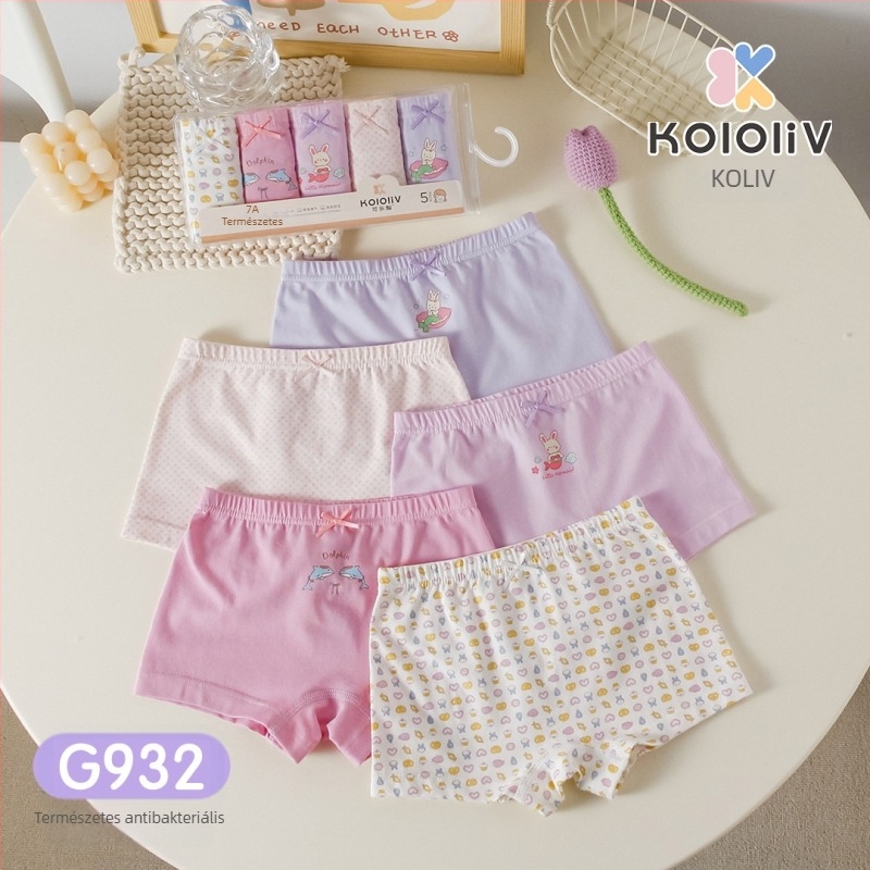 Lányok pamut boxernadrág, középmagas derekú, 95% pamut, mesefigurás nyomtatás, 5 darabos csomag, 3–8 éveseknek.