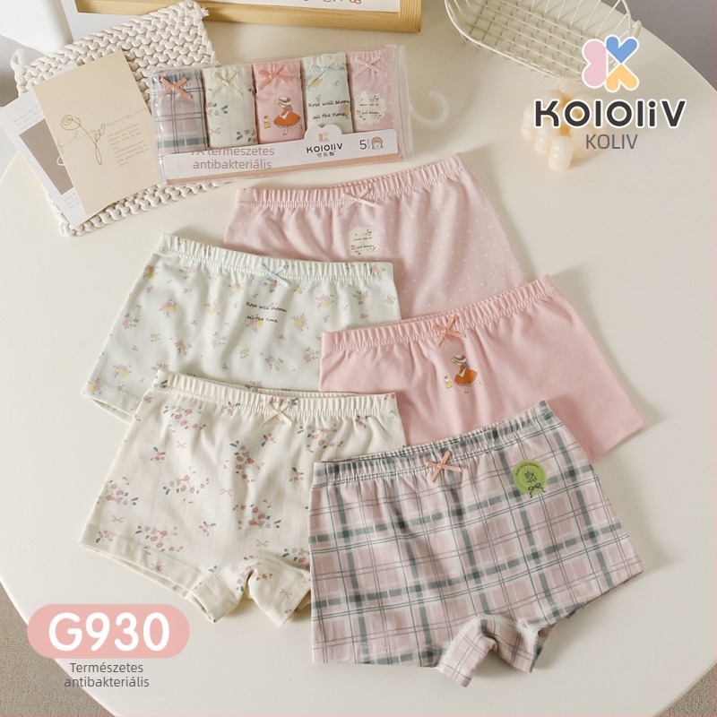 Lányok pamut boxernadrág, középmagas derekú, 95% pamut, mesefigurás nyomtatás, 5 darabos csomag, 3–8 éveseknek.