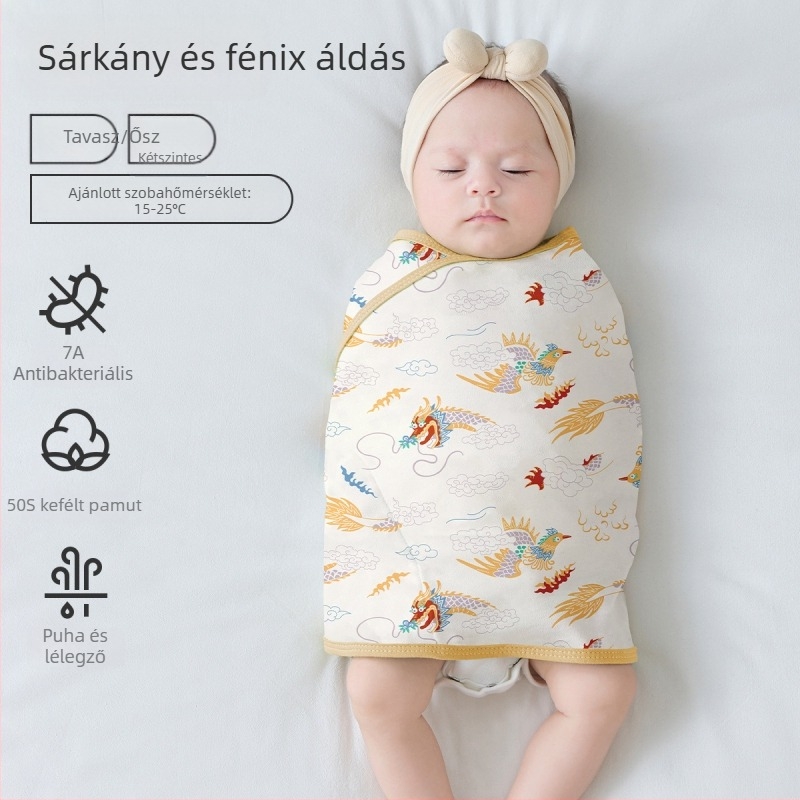 Kókusz-stílusú babaszoba alvózsák 95% feletti pamut anyagból, bélés 95% feletti pamutból, antibakteriális és nedvességelvezető, újszülötttől 12 hónapos korig, tavasz és ősz.