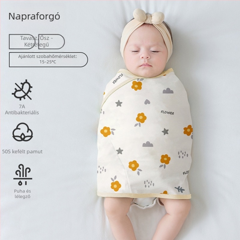 Kókusz-stílusú babaszoba alvózsák 95% feletti pamut anyagból, bélés 95% feletti pamutból, antibakteriális és nedvességelvezető, újszülötttől 12 hónapos korig, tavasz és ősz.