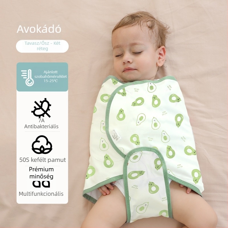 Kókusz-stílusú babaszoba alvózsák 95% feletti pamut anyagból, bélés 95% feletti pamutból, antibakteriális és nedvességelvezető, újszülötttől 12 hónapos korig, tavasz és ősz.