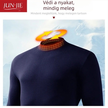 Férfiak számára készült 100% pamut termikus alsóruha készlet, hosszú ujjú pulóver és nadrág – közepes sűrűségű anyag, magas gallér