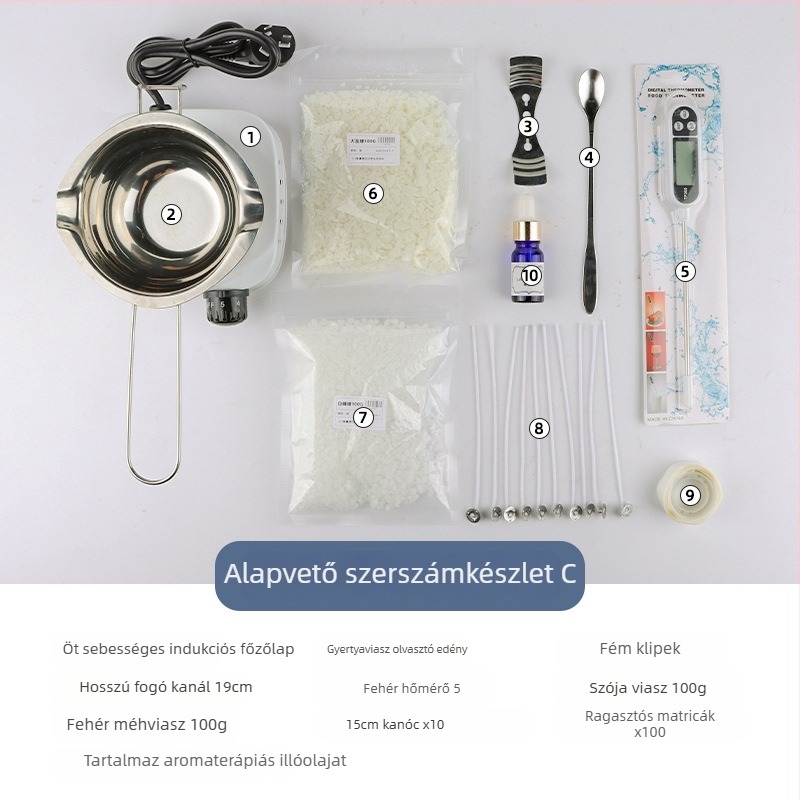 Mingmens aromaterápiás gyertya készítő készlet — kézműves eszközök indukciós főzőfelülettel, viasz fazékkal és hőmérővel