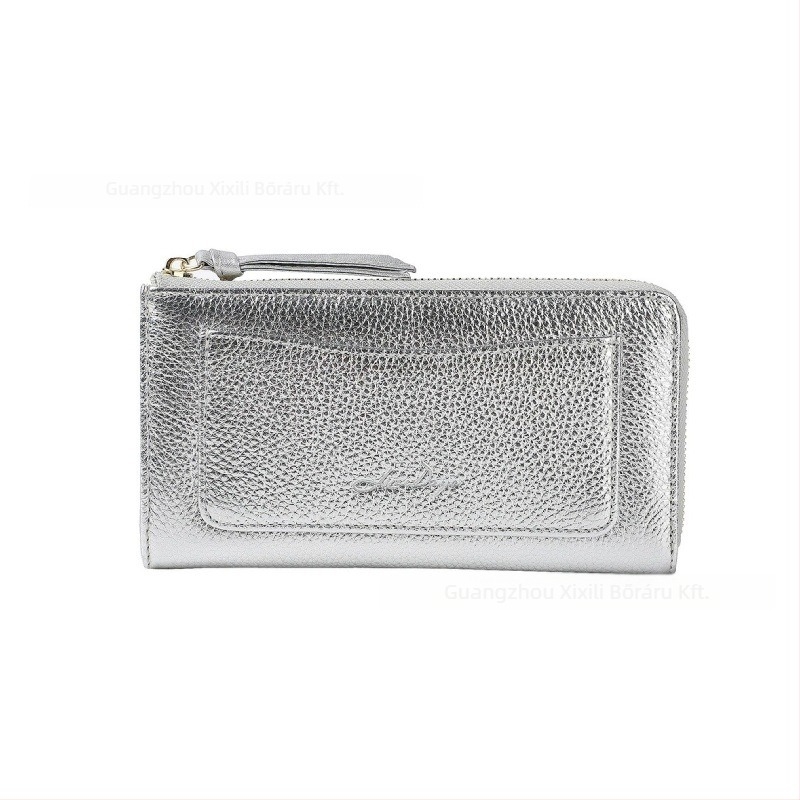 Női hosszú pénztárca szemcsés bőrrel, kártyatartó rekeszekkel és aprópénztárcával, nagy kapacitású, valódi bőr, első réteg marhabőr, bélés marhabőrből
