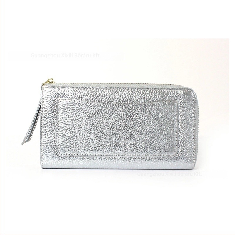 Női hosszú pénztárca szemcsés bőrrel, kártyatartó rekeszekkel és aprópénztárcával, nagy kapacitású, valódi bőr, első réteg marhabőr, bélés marhabőrből