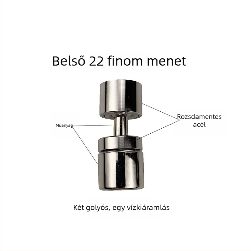 Csaptele szűrőfej, rozsdamentes acél, univerzálisan forgó háromszintű vízkiárat, fej a szórás ellen és hosszabbító