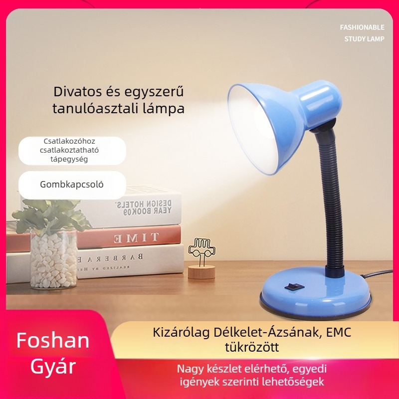 Szemvédő íróasztali lámpa tolltartóval (CRI ≥95; fém árnyékoló; intelligens vezérlés; 220V; gombkapcsoló)